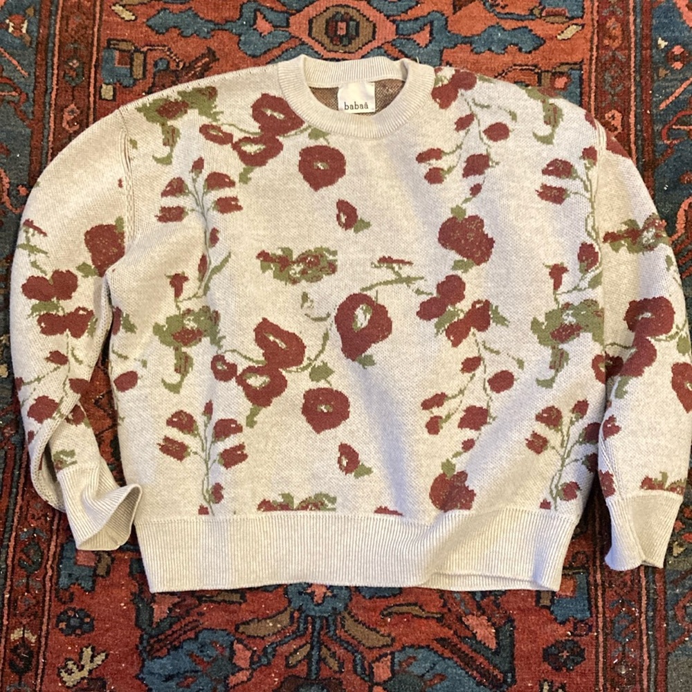 Babaa heavy weight merino wool sweatshirt in Winter Flowers.